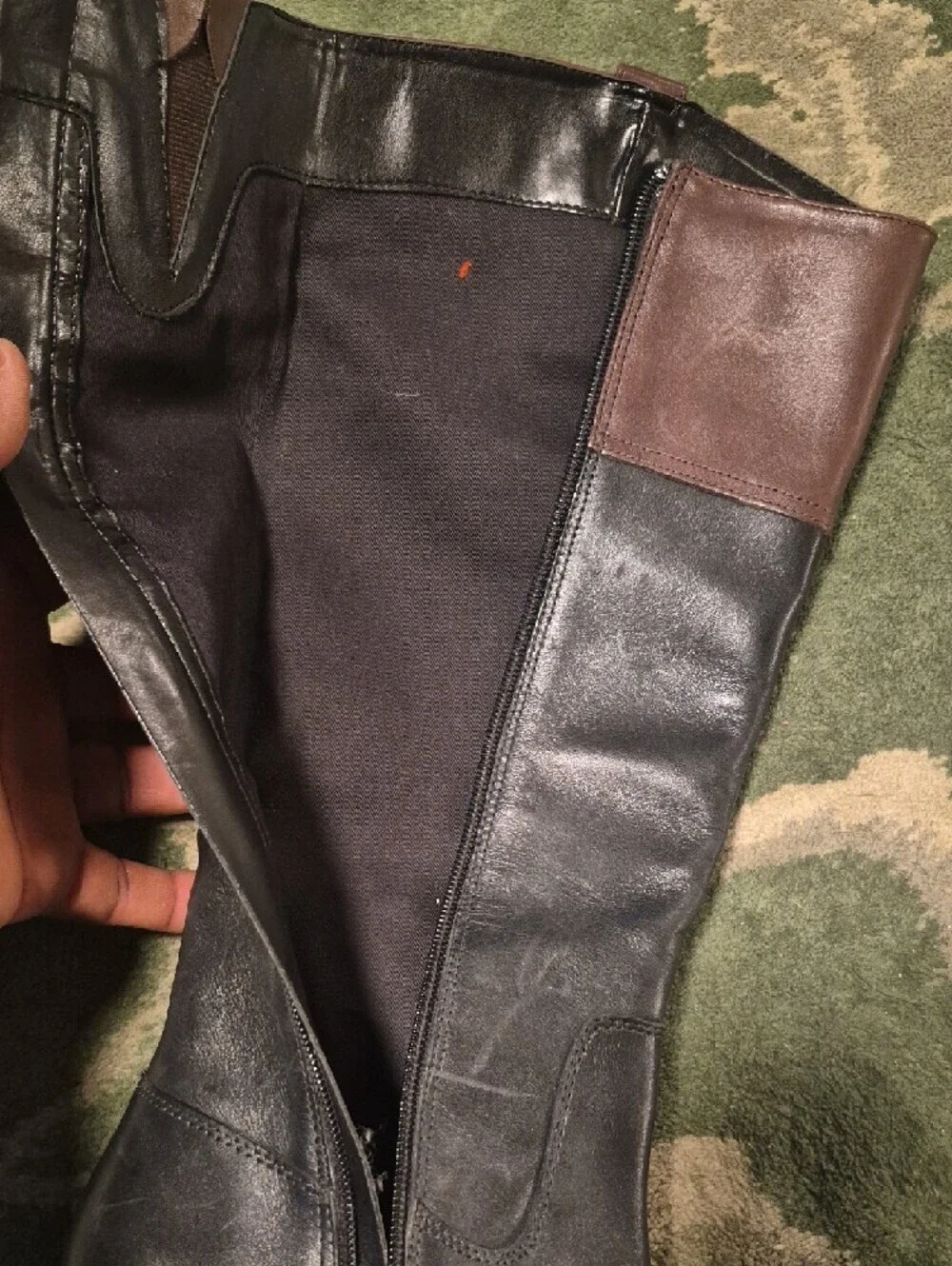 Ralph Lauren Two-Tone Leather Riding Boots - Black & Brown